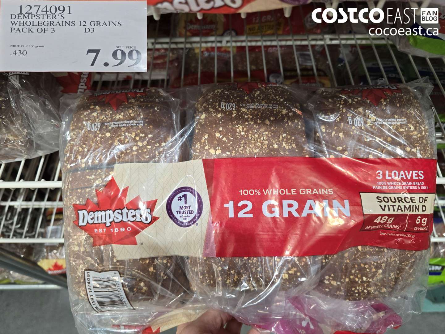 1274091 DEMPSTER'S WHOLEGRAINS 12 GRAINS PACK OF 3 $7.99