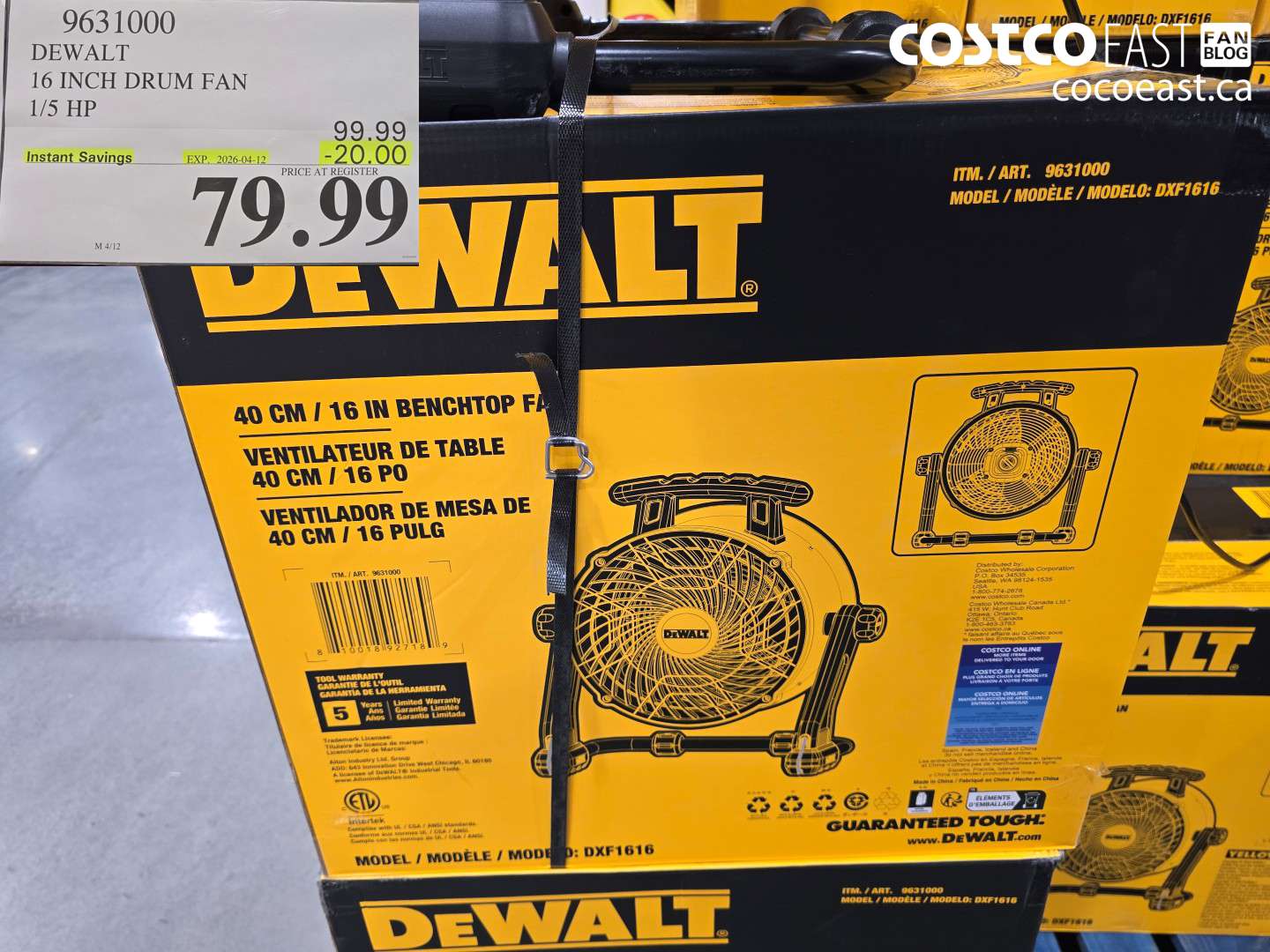 9631000 DEWALT 16 INCH DRUM FAN 1/5 HP ($20.00 INSTANT SAVINGS EXPIRES ON 2026-04-12) $79.99