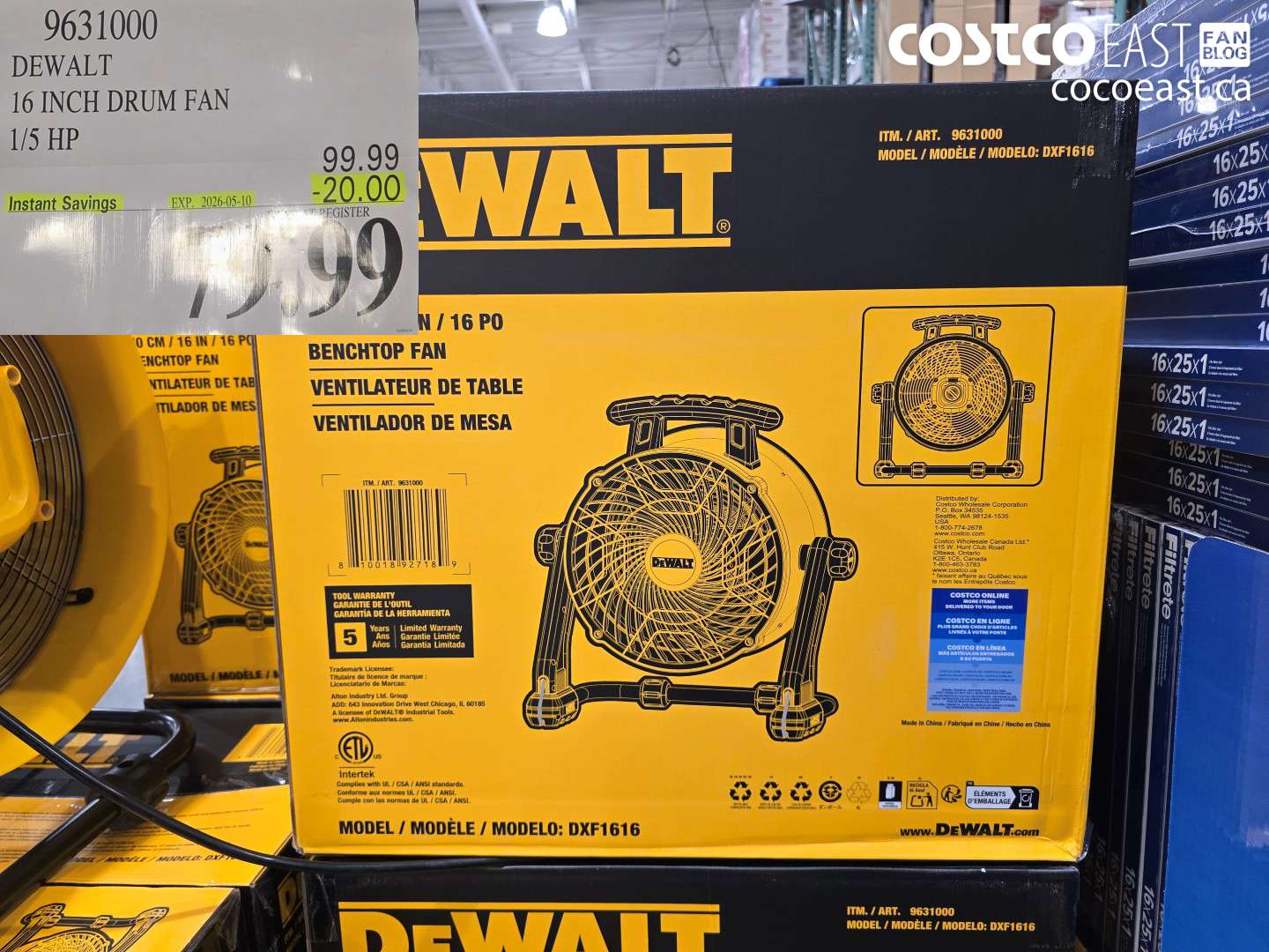 9631000 DEWALT 16 INCH DRUM FAN 1/5 HP ($20.00 INSTANT SAVINGS EXPIRES ON 2026-05-10) $79.99