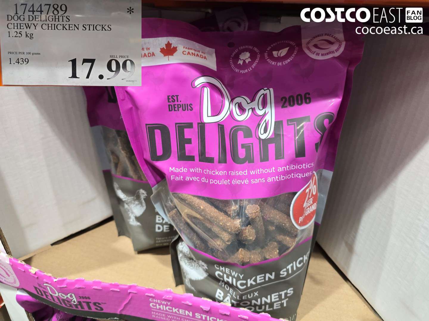 1744789 DOG DELIGHTS CHEWY CHICKEN STICKS 1.25 KG $17.98