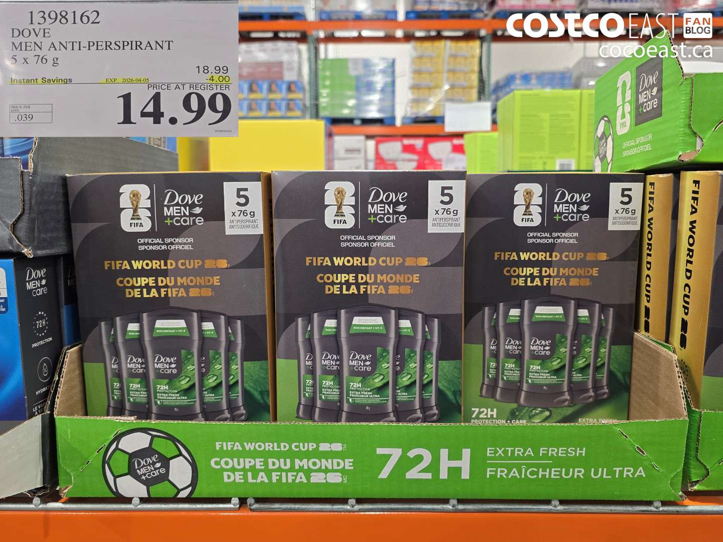 1398162 DOVE MEN ANTI-PERSPIRANT 5 X 76 G ($4.00 INSTANT SAVINGS EXPIRES ON 2026-04-05) $14.99