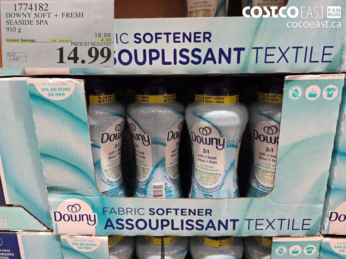 1774182 DOWNY SOFT + FRESH SEASIDE SPA 910 G ($4.00 INSTANT SAVINGS EXPIRES ON 2026-04-12) $14.99