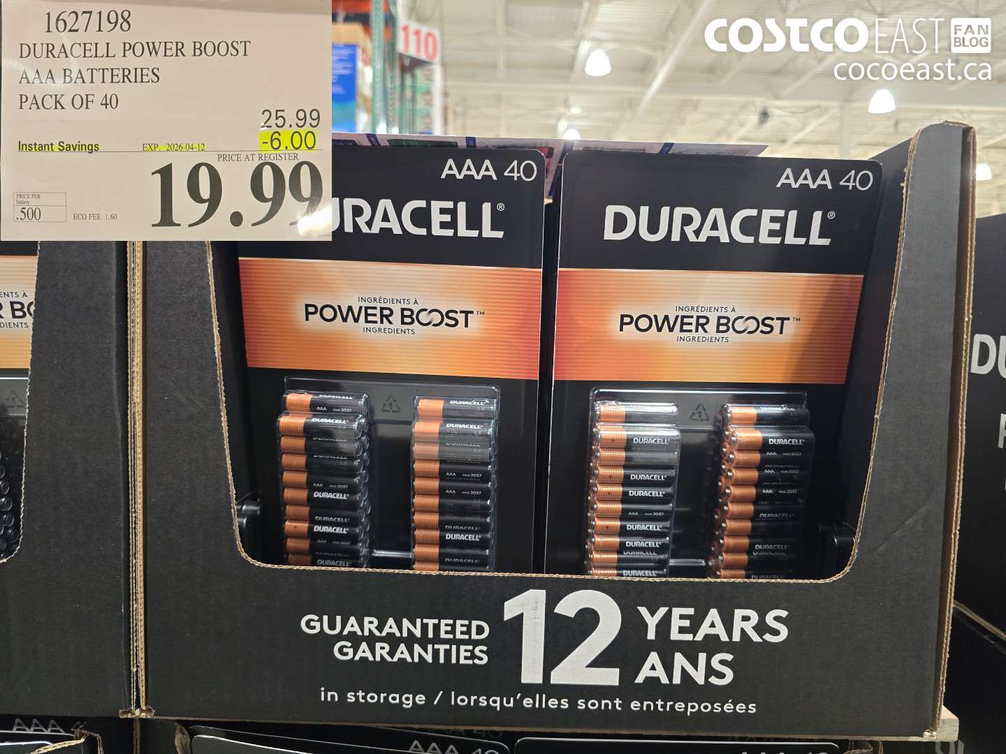 1627198 DURACELL POWER BOOST AA BATTERIES PACK OF 40 ($6.00 INSTANT SAVINGS EXPIRES ON 2026-04-12) $19.99