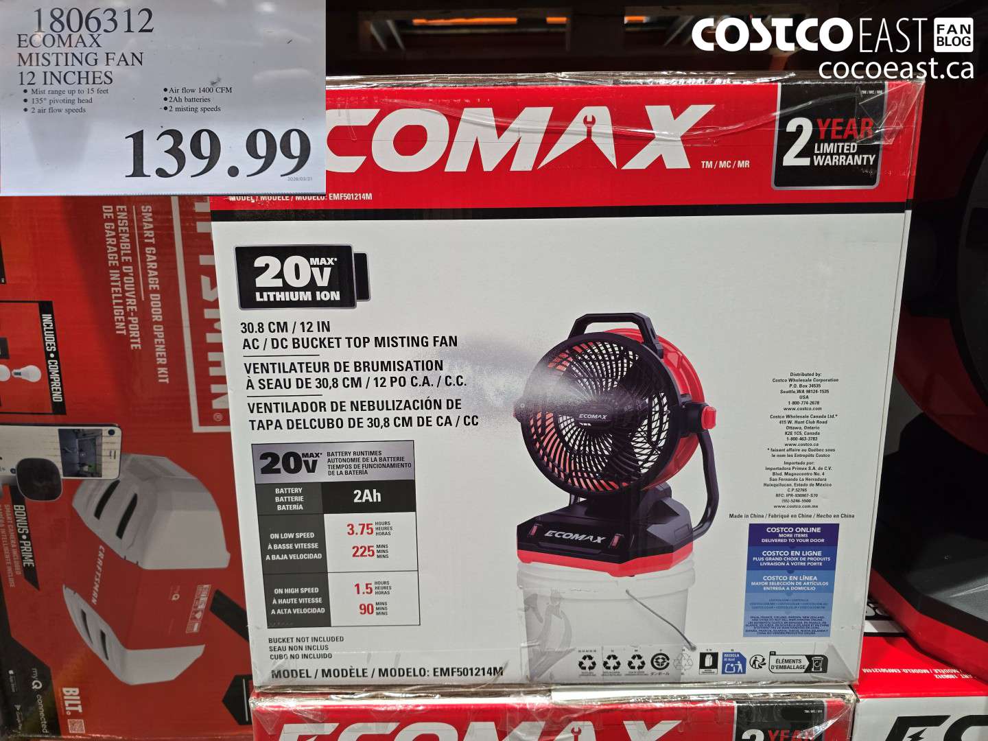 1806312 ECOMAX MISTING FAN 12 INCHES $139.99