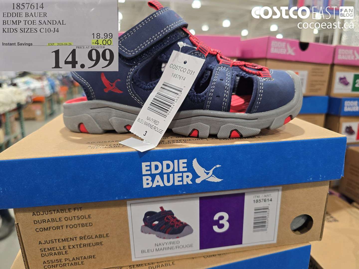 1857614 EDDIE BAUER BUMP TOE SANDAL KIDS SIZES C10-J4 ($4.00 INSTANT SAVINGS EXPIRES ON 2026-04-26) $14.99