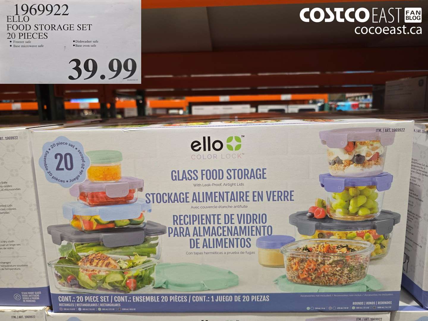1969922 ELLO FOOD STORAGE SET 20 PIECES $39.99