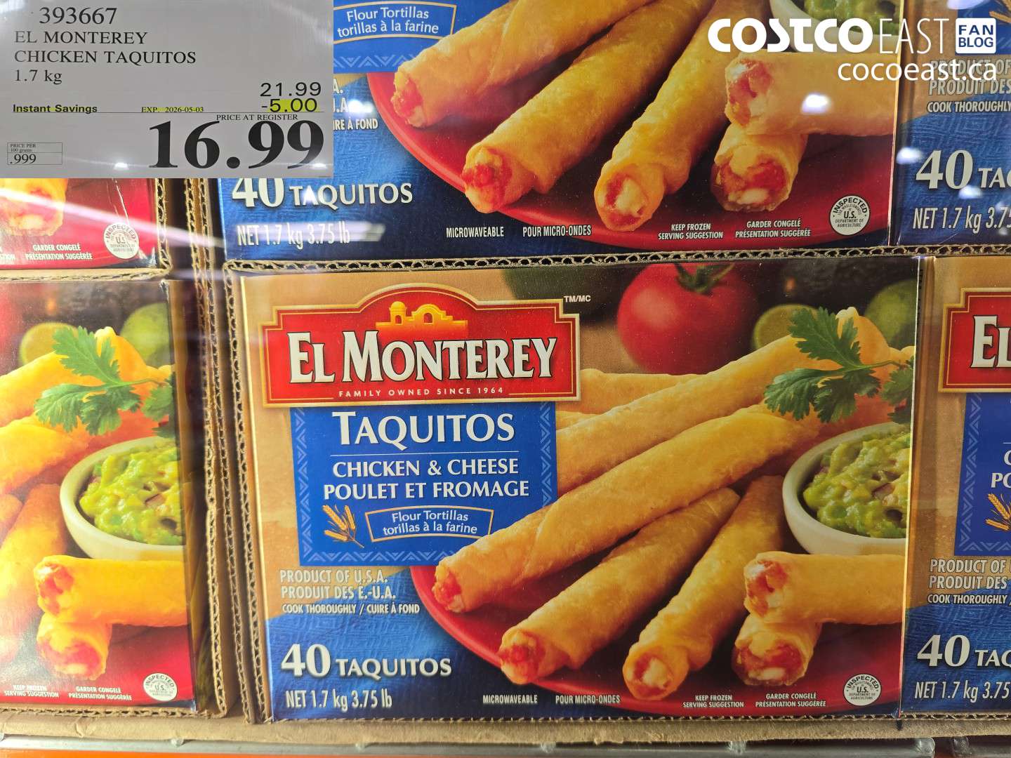 393667 EL MONTEREY CHICKEN TAQUITOS 1.7 KG ($5.00 INSTANT SAVINGS EXPIRES ON 2026-05-03) $16.99