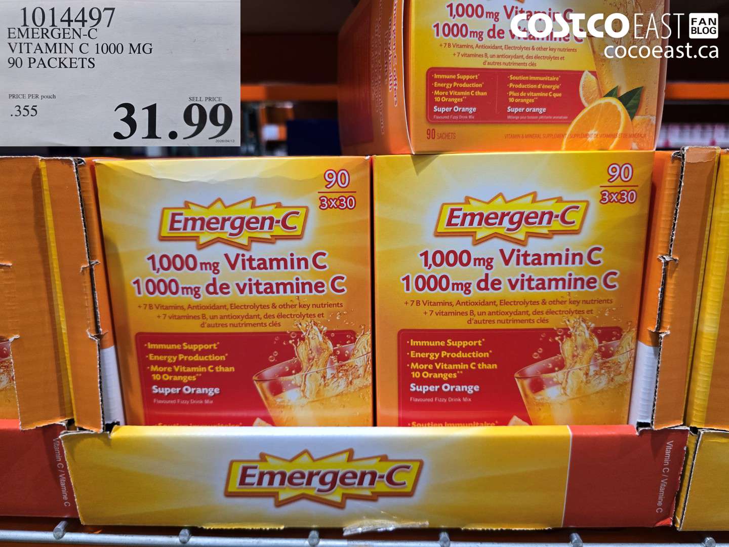 1014497 EMERGEN-C VITAMIN C 1000 MG 90 PACKETS $31.99
