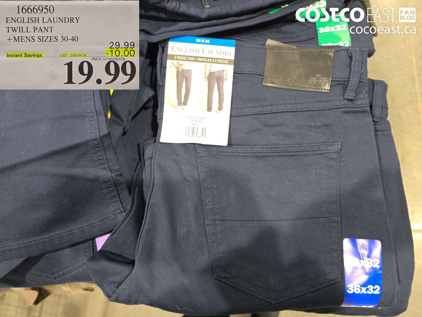 1666950 ENGLISH LAUNDRY TWILL PANT + MENS SIZES 30-40 ($10.00 INSTANT SAVINGS EXPIRES ON 2026-04-26) $19.99