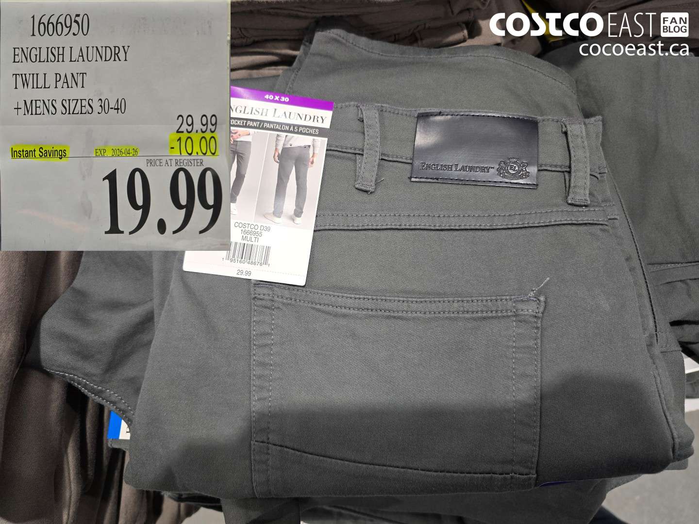 1666950 ENGLISH LAUNDRY TWILL PANT + MENS SIZES 30-40 ($10.00 INSTANT SAVINGS EXPIRES ON 2026-04-26) $19.99