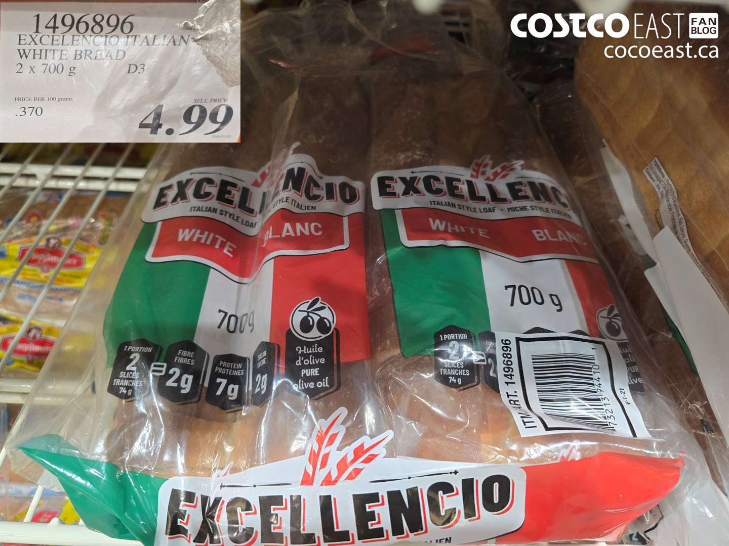 1496896 EXCELENCIA ITALIAN WHITE BREAD 2 X 700 G $4.99