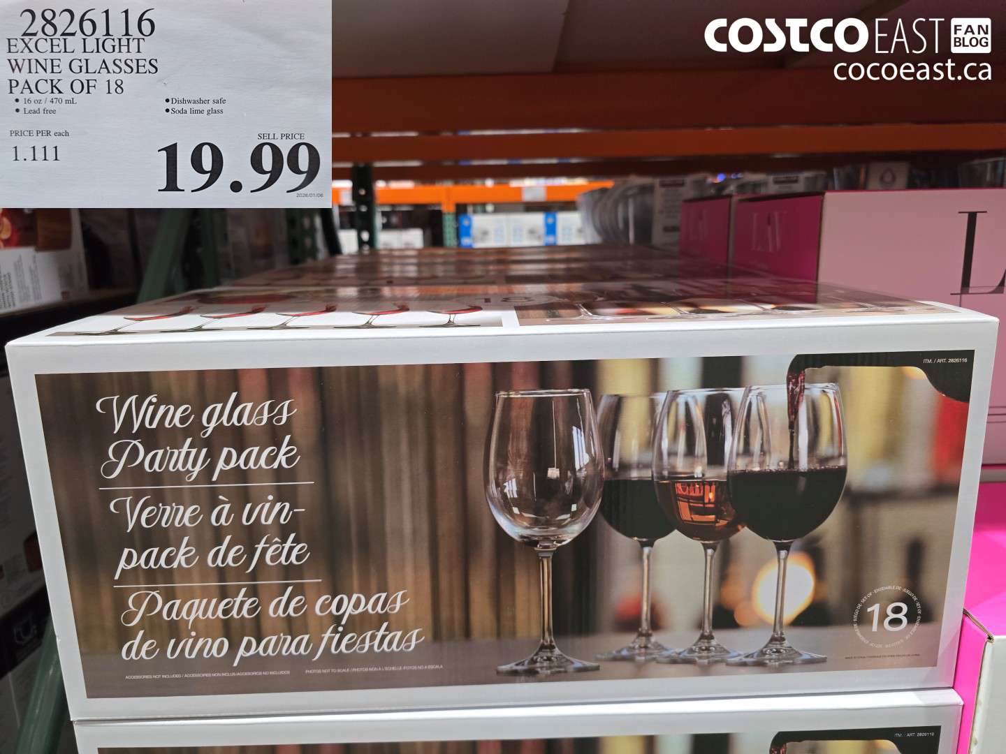 2826116 EXCEL LIGHT WINE GLASSES PACK OF 18 $19.99