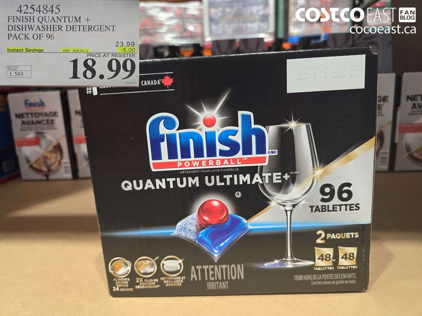 4254845 FINISH QUANTUM + DISHWASHER DETERGENT PACK OF 96 ($5.00 INSTANT SAVINGS EXPIRES ON 2026-04-12) $18.99