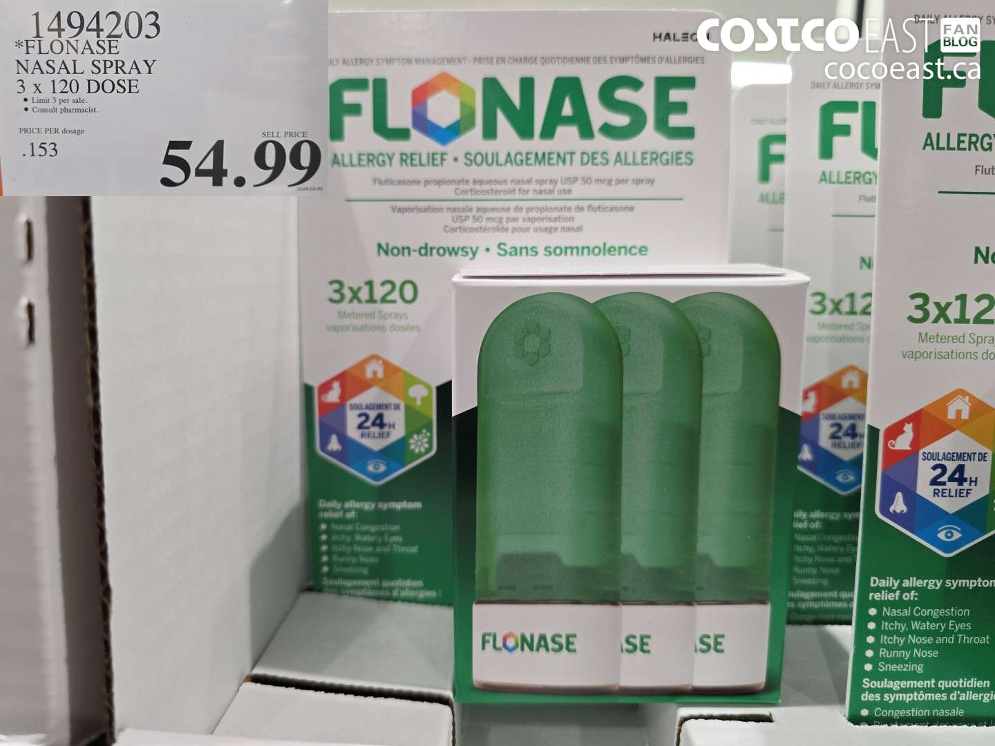 1494203 FLONASE NASAL SPRAY 3 X 120 DOSE $54.99