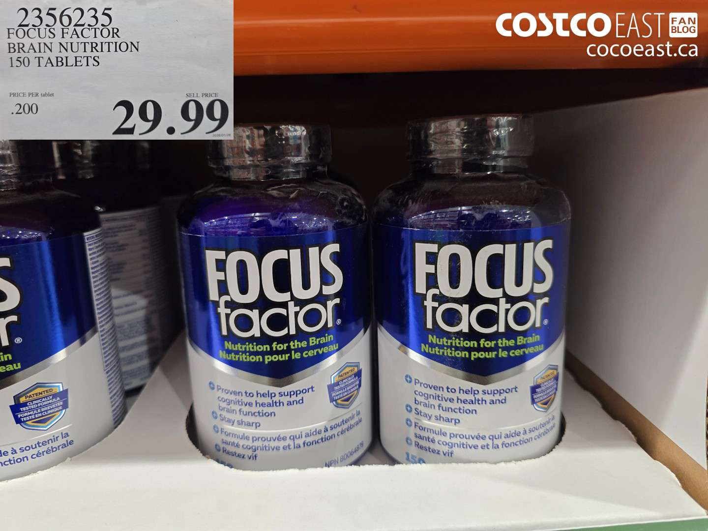 2356235 FOCUS FACTOR BRAIN NUTRITION 150 TABLETS $29.99