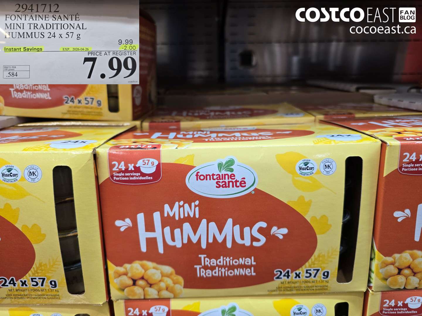 2941712 FONTAINE SANTE MINI TRADITIONAL HUMMUS 24 X 57 G ($2.00 INSTANT SAVINGS EXPIRES ON 2026-04-26) $7.99