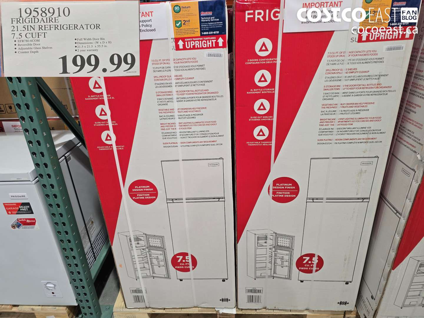 1958910 FRIGIDAIRE 21.5IN REFRIGERATOR 7.5 CUFT $199.99