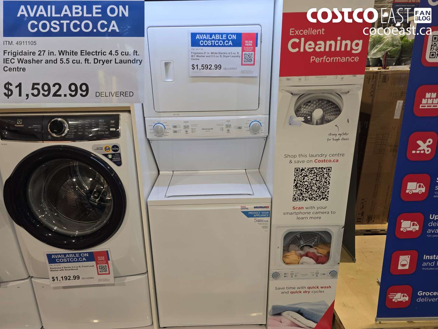 4911105 FRIGIDAIRE 27 IN. WHITE ELECTRIC 4.5 CU. FT. IEC WASHER AND 5.5 CU. FT. DRYER LAUNDRY CENTRE $1592.99