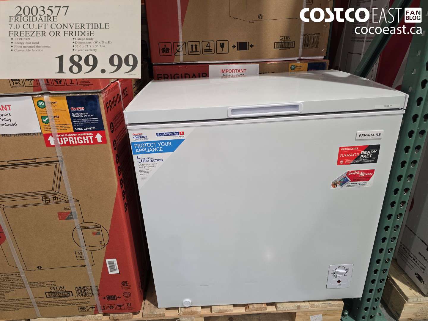 2035377 FRIGIDAIRE 7.0 CU. FT CONVERTIBLE FREEZER OR FRIDGE $189.99