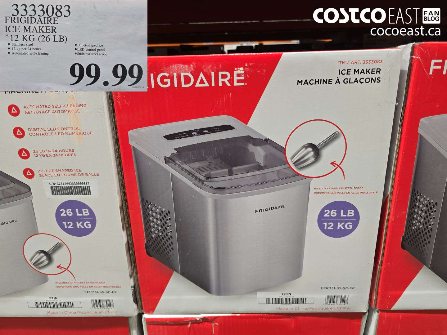 3333083 FRIGIDAIRE ICE MAKER 12 KG (26 LB) $99.99