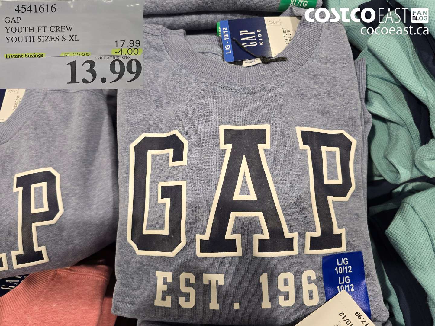 4541616 GAP YOUTH FT CREW YOUTH SIZES S-XL ($4.00 INSTANT SAVINGS EXPIRES ON 2026-05-03) $13.99