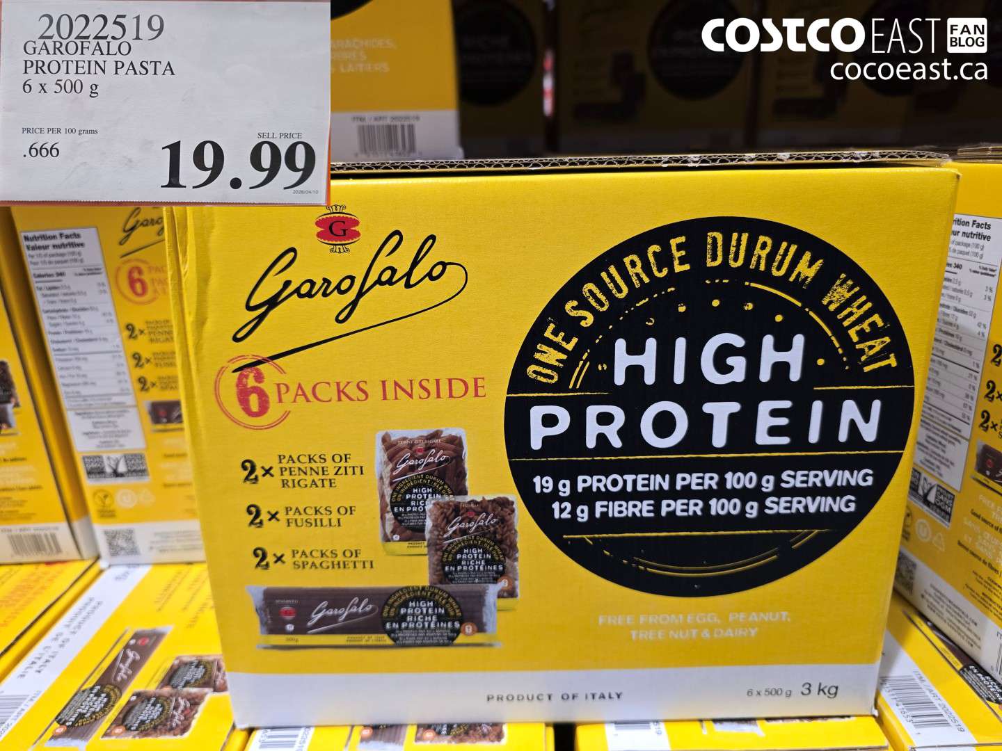 20225119 GAROFALO PROTEIN PASTA 6 X 500 G $19.99