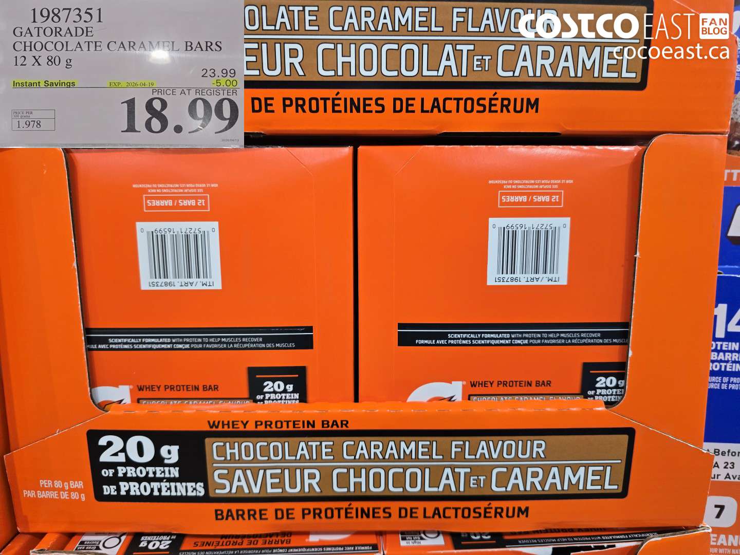 1987351 GATORADE CHOCOLATE CARAMEL BARS 12 X 80 G ($5.00 INSTANT SAVINGS EXPIRES ON 2026-04-19) $18.99