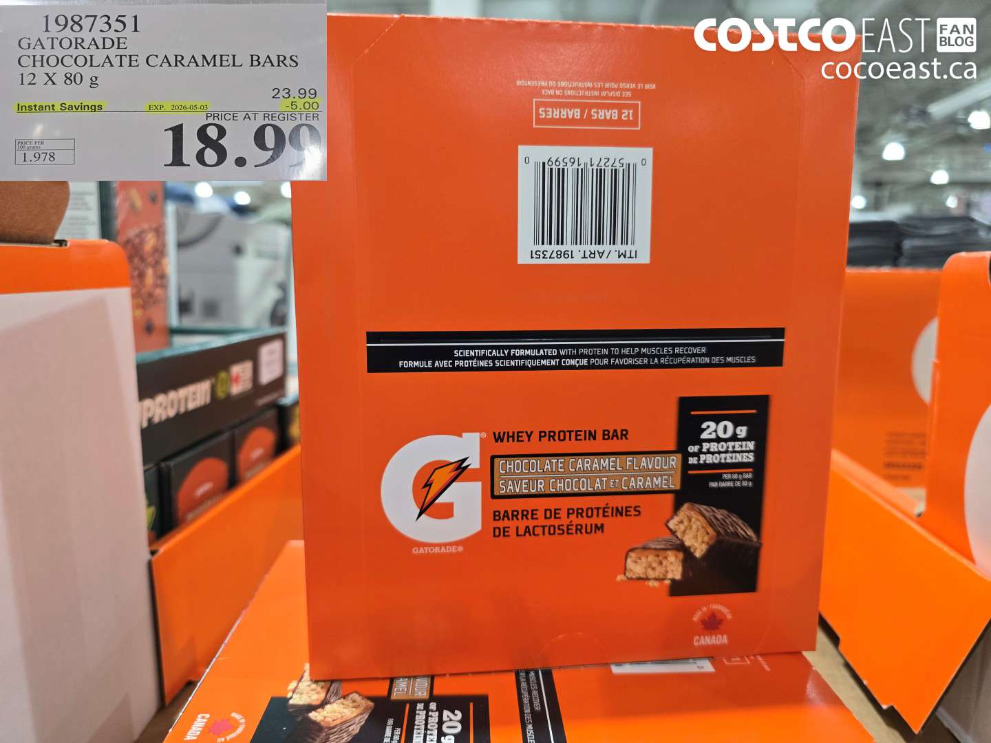 1987351 GATORADE CHOCOLATE CARAMEL BARS 12 X 80 G ($5.00 INSTANT SAVINGS EXPIRES ON 2026-05-03) $18.99