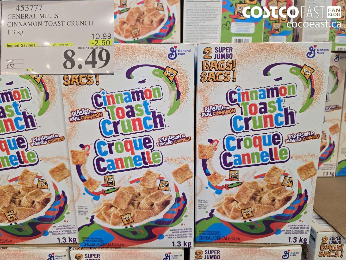 453777 GENERAL MILLS CINNAMON TOAST CRUNCH 1.3 KG ($2.50 INSTANT SAVINGS EXPIRES ON 2026-05-10) $8.49