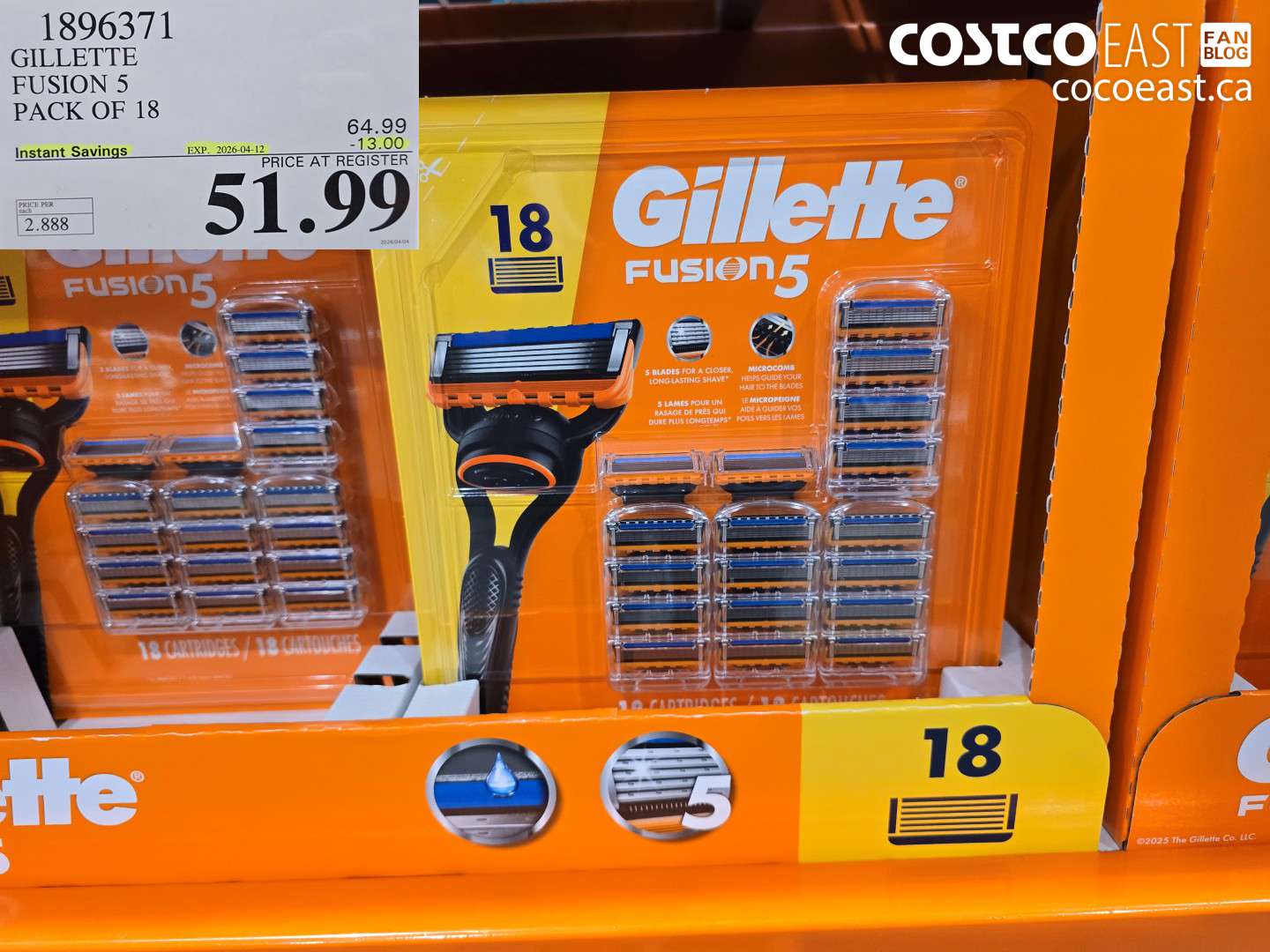 1896371 GILLETTE FUSION 5 PACK OF 18 ($13.00 INSTANT SAVINGS EXPIRES ON 2026-04-12) $51.99