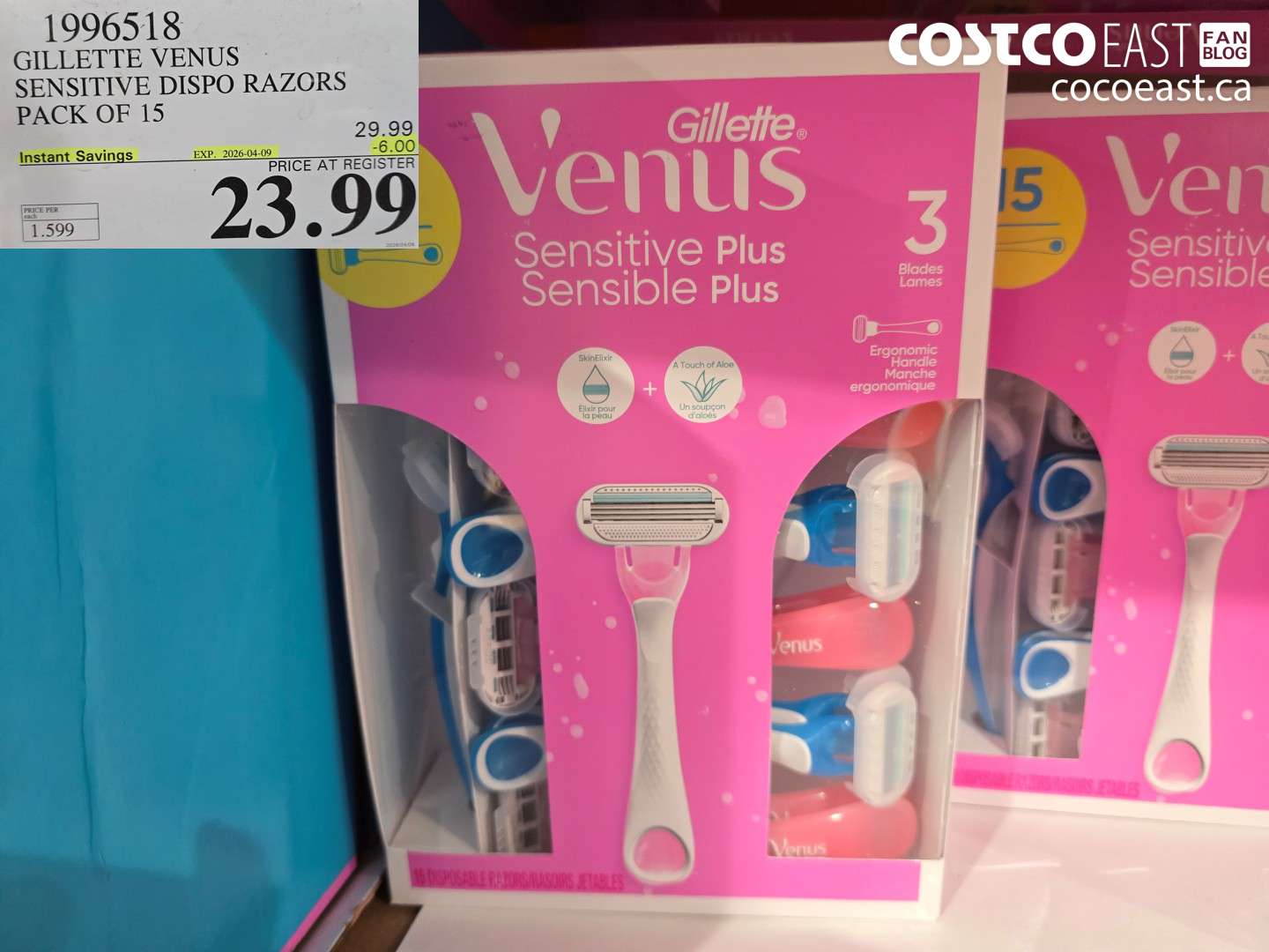 1996518 GILLETTE VENUS SENSITIVE DISPO RAZORS PACK OF 15 ($6.00 INSTANT SAVINGS EXPIRES ON 2026-04-09) $23.99