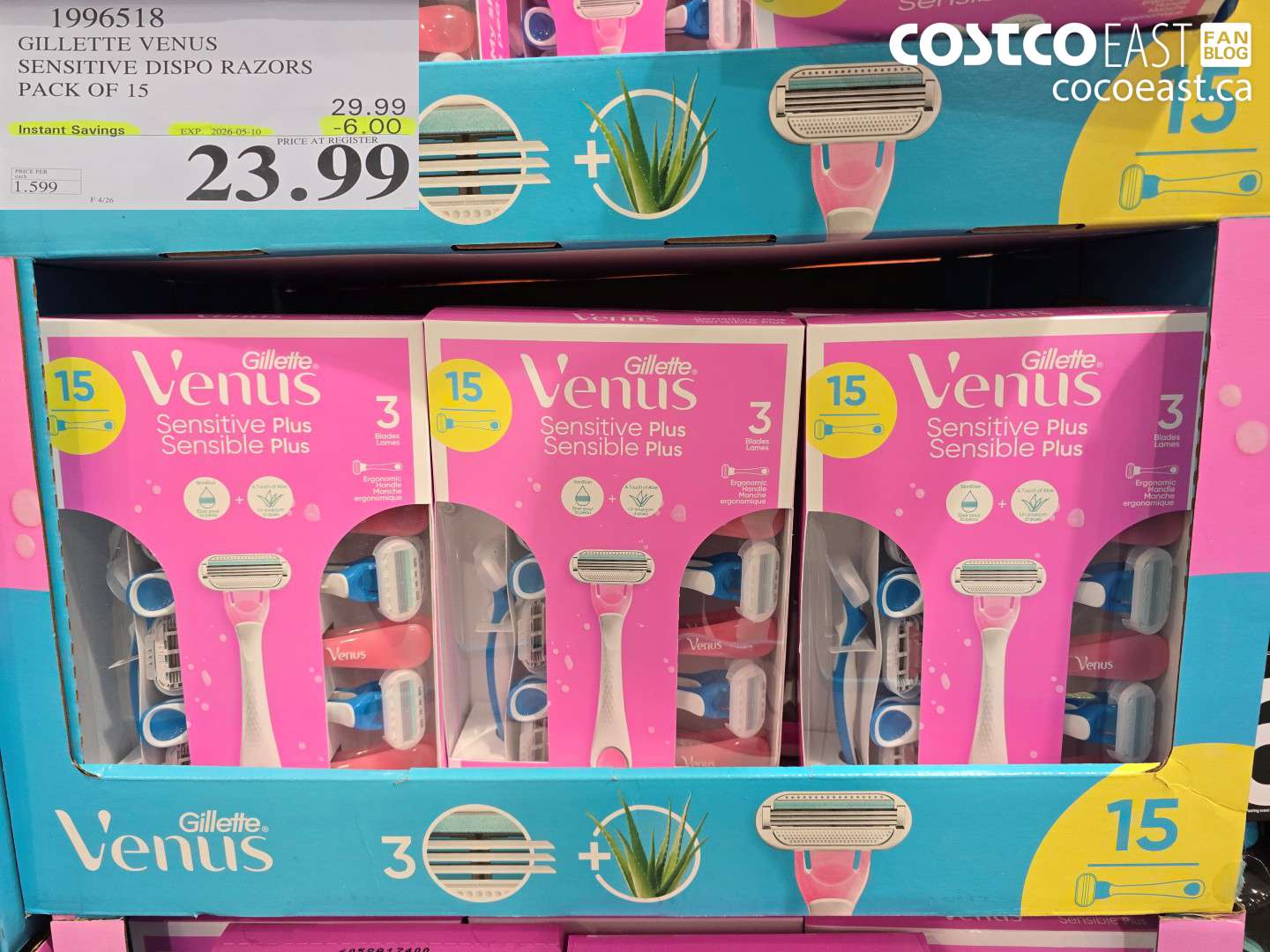 1996518 GILLETTE VENUS SENSITIVE DISPO RAZORS PACK OF 15 ($6.00 INSTANT SAVINGS EXPIRES ON 2026-05-10) $23.99