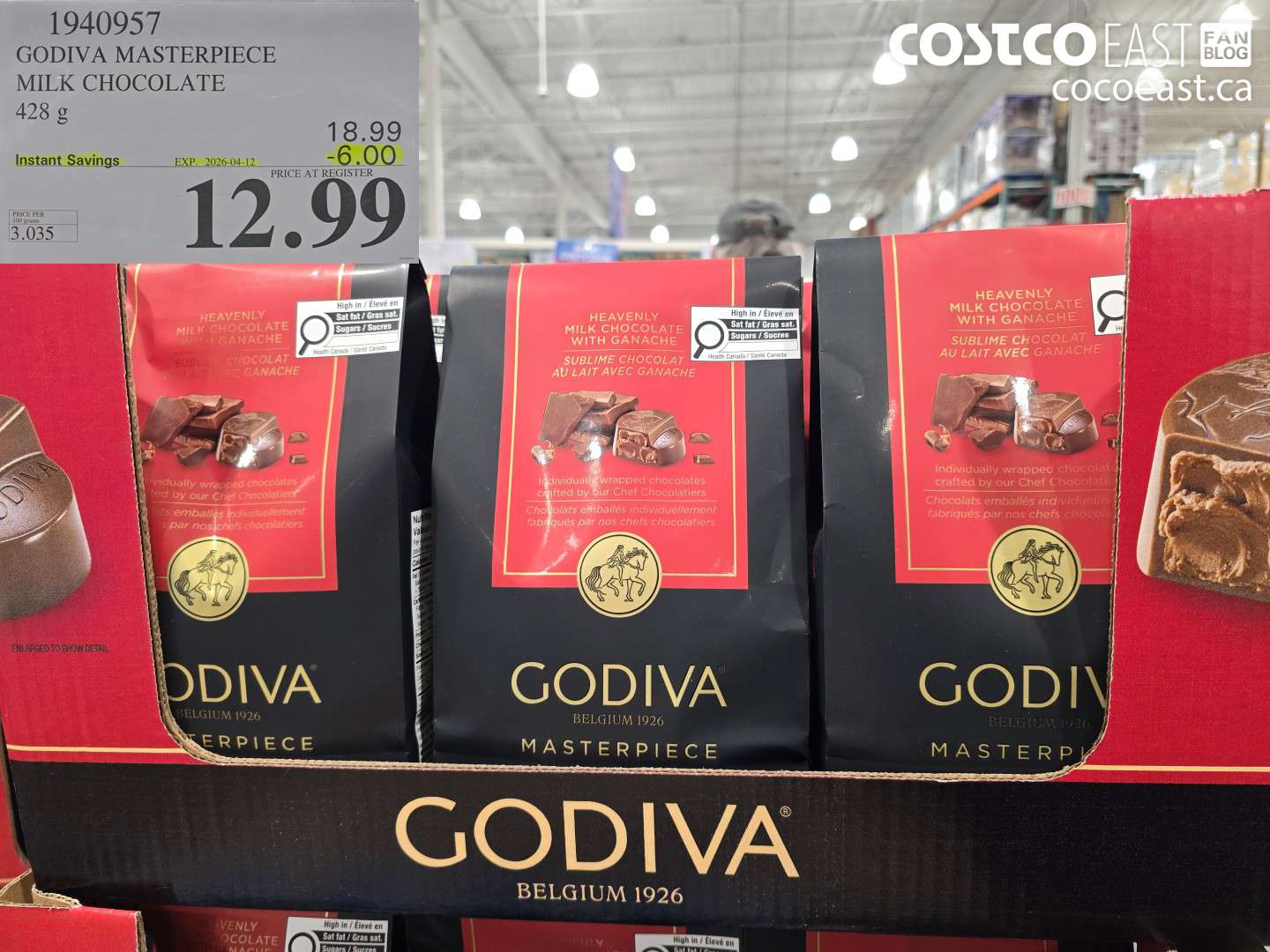 1940957 GODIVA MASTERPIECE MILK CHOCOLATE 428 G ($6.00 INSTANT SAVINGS EXPIRES ON 2026-04-12) $12.99