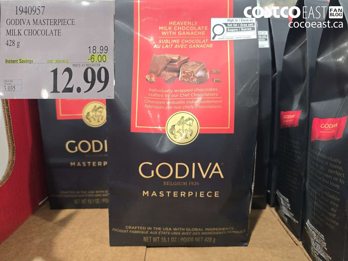 1940957 GODIVA MASTERPIECE MILK CHOCOLATE 428 G ($6.00 INSTANT SAVINGS EXPIRES ON 2026-04-12) $12.99
