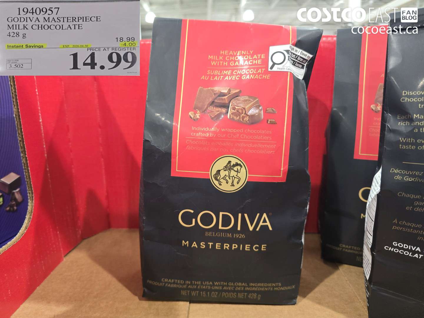 1940957 GODIVA MASTERPIECE MILK CHOCOLATE 428 G ($4.00 INSTANT SAVINGS EXPIRES ON 2026-04-30) $14.99