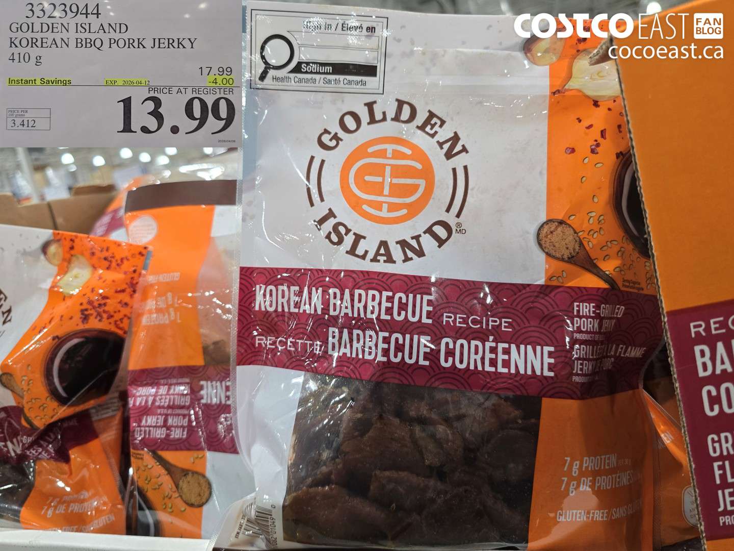 3323944 GOLDEN ISLAND KOREAN BBQ PORK JERKY 410 G ($4.00 INSTANT SAVINGS EXPIRES ON 2026-04-12) $13.99