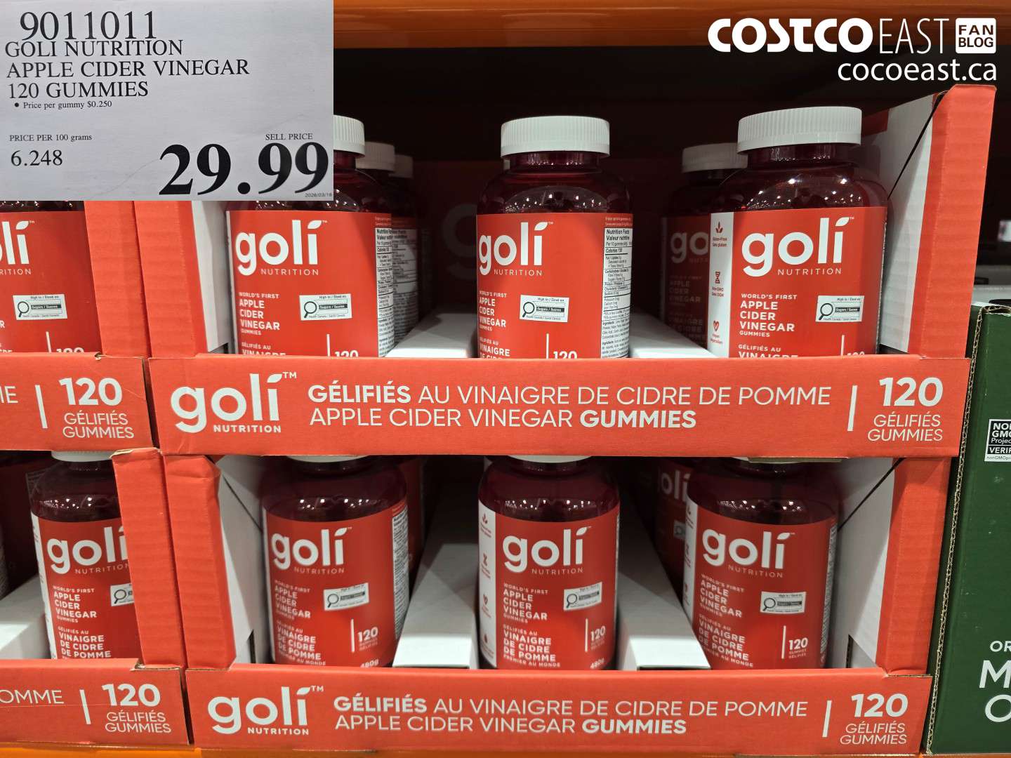 9011011 GOLI NUTRITION APPLE CIDER VINEGAR 120 GUMMIES $29.99