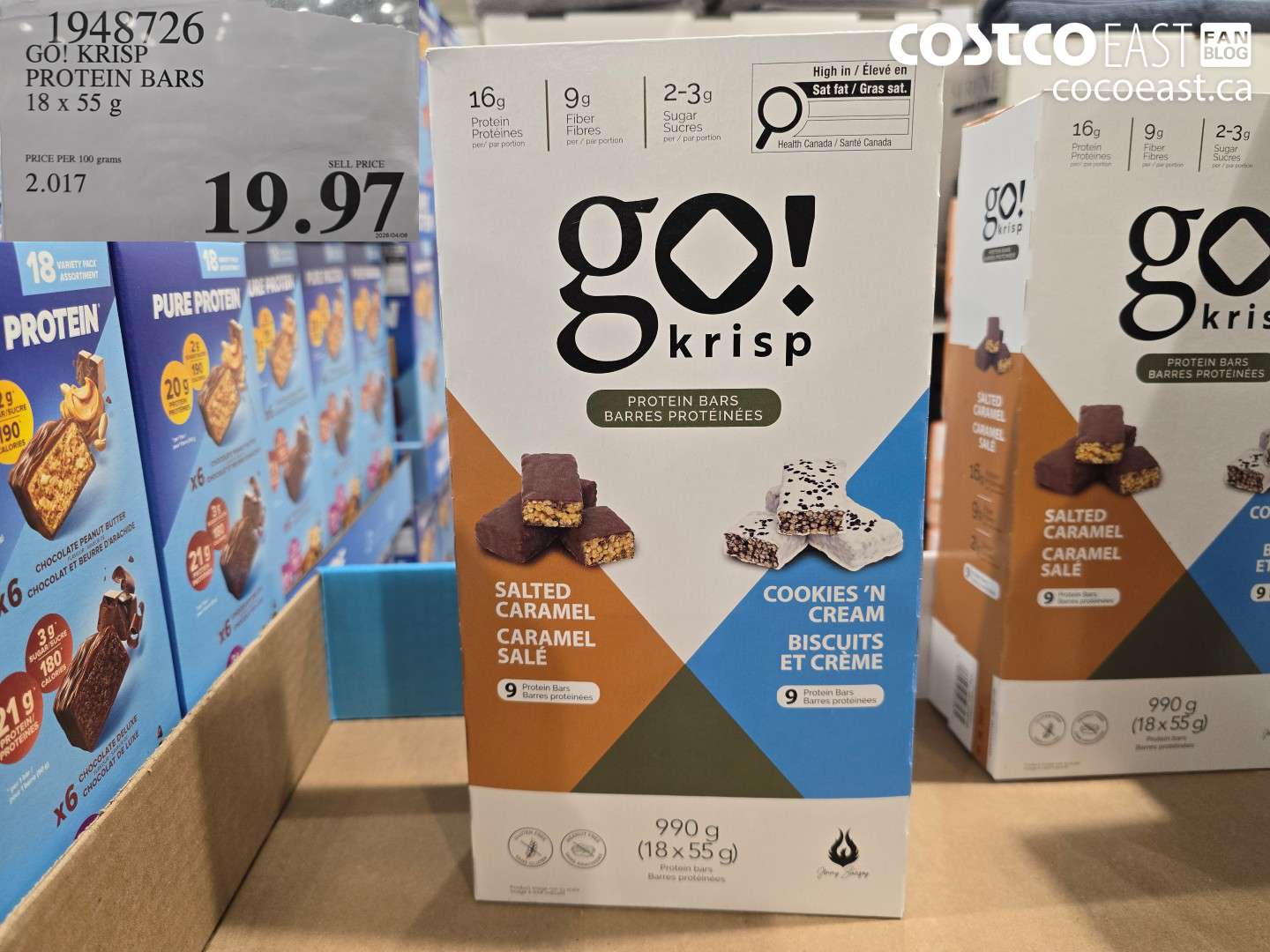 1948726 GO! KRISP PROTEIN BARS 18 X 55 G $19.97