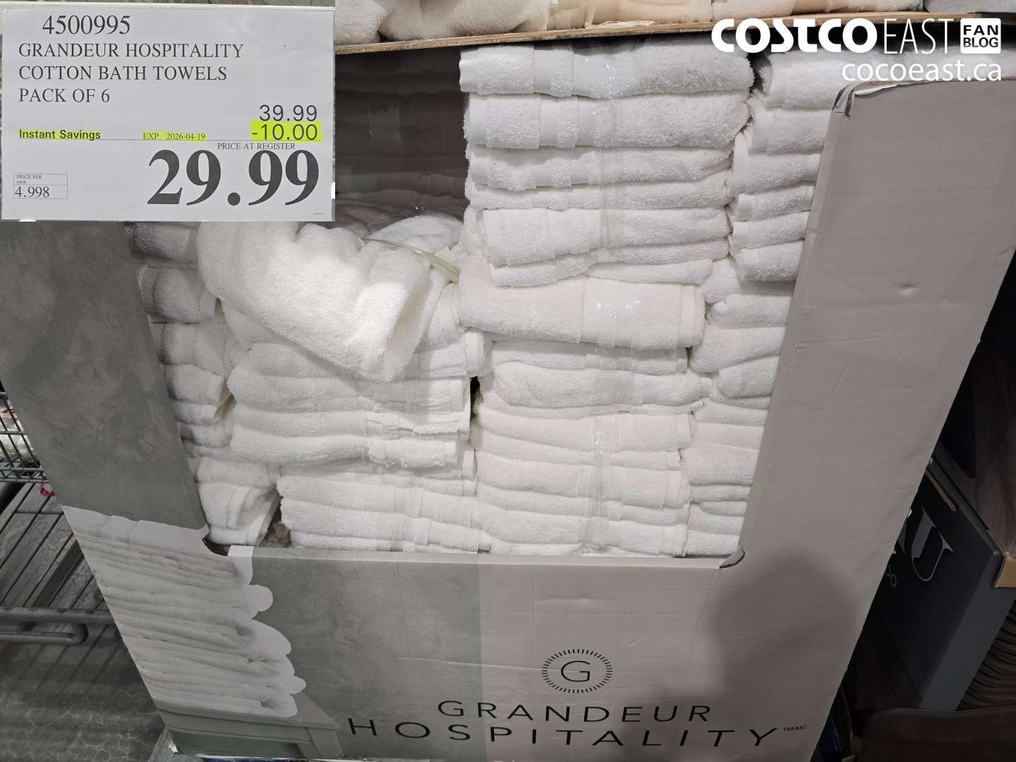 4500995 GRANDEUR HOSPITALITY COTTON BATH TOWELS PACK OF 6 ($10.00 INSTANT SAVINGS EXPIRES ON 2026-04-19) $29.99