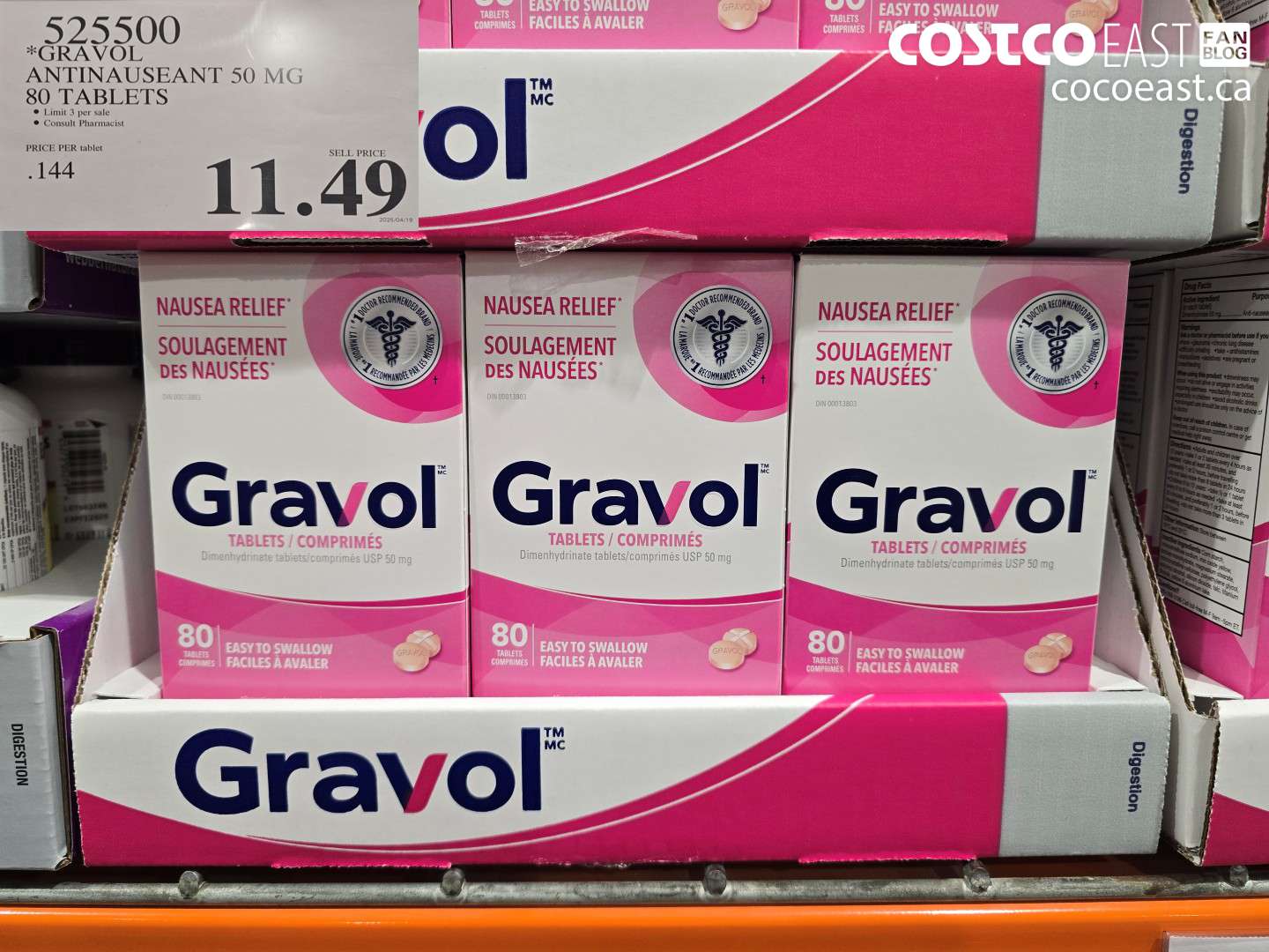 525500 GRAVOL ANTINAUSEANT 50 MG 80 TABLETS $11.49