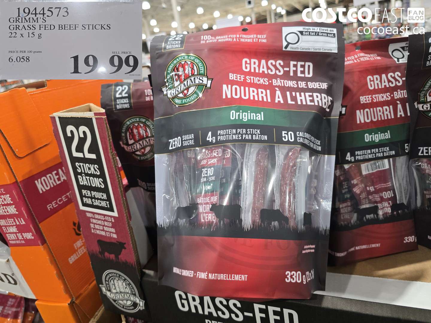 1944573 GRIMM'S GRASS FED BEEF STICKS 22 X 15 G $19.99