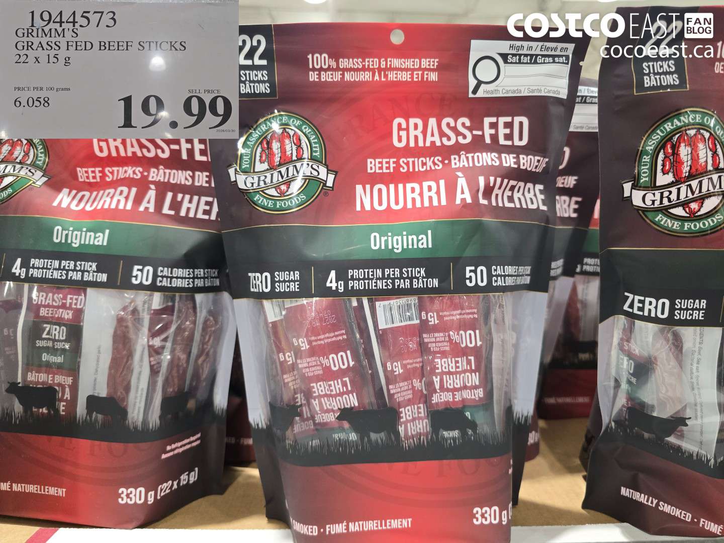 1944573 GRIMM'S GRASS FED BEEF STICKS 22 X 15 G $19.99