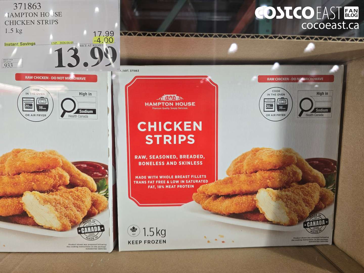 371863 HAMPTON HOUSE CHICKEN STRIPS 1.5 KG ($4.00 INSTANT SAVINGS EXPIRES ON 2026-04-05) $13.99