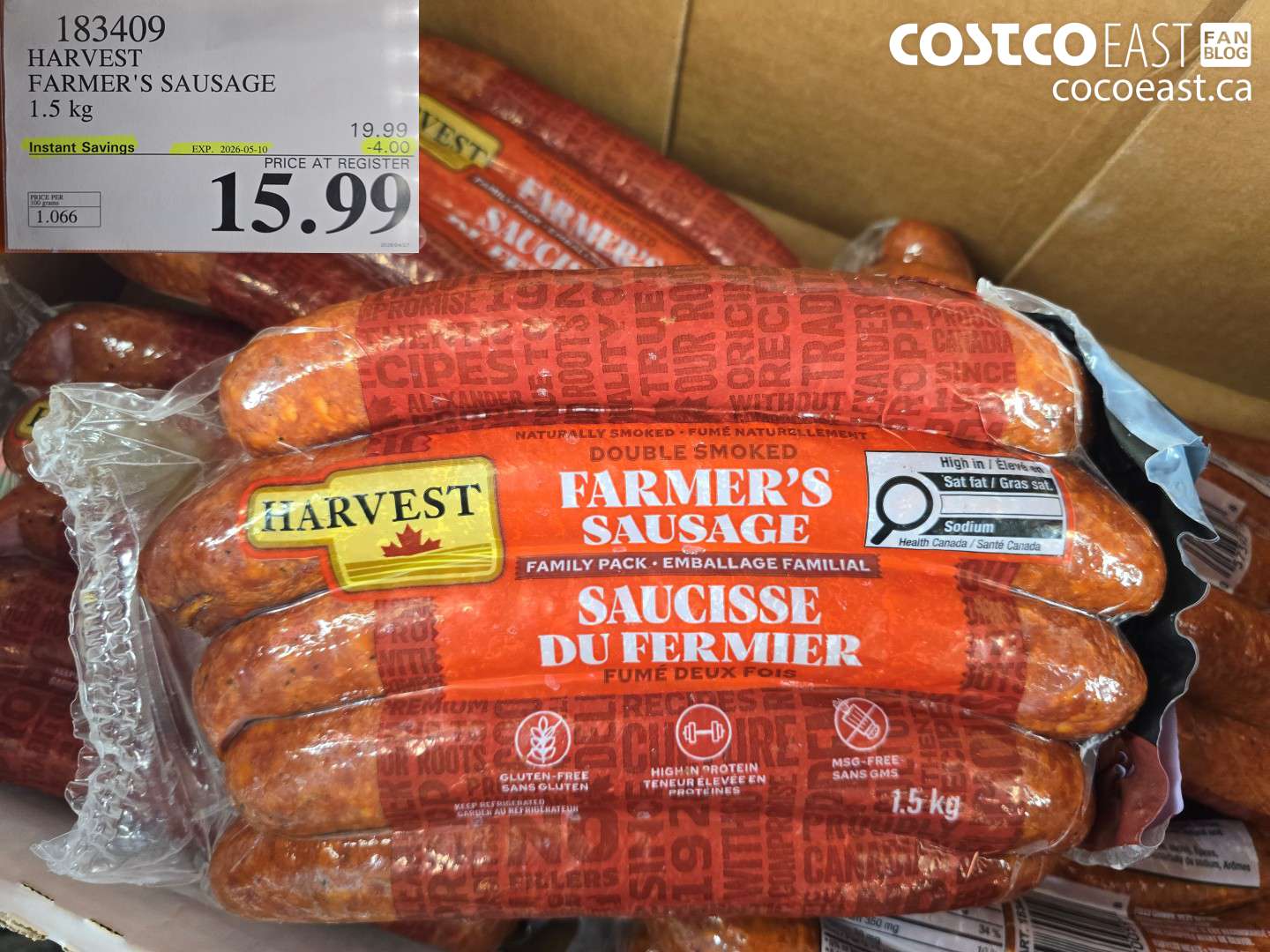 183409 HARVEST FARMER'S SAUSAGE 1.5 KG ($4.00 INSTANT SAVINGS EXPIRES ON 2026-05-10) $15.99