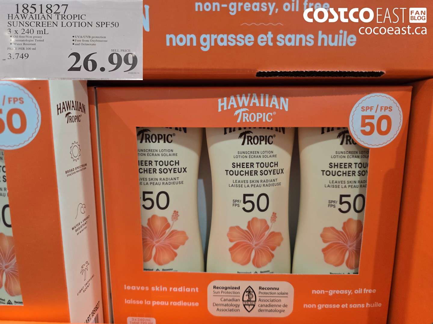 1851827 HAWAIIAN TROPIC SUNSCREEN LOTION SPF50 3 X 240 ML $26.99