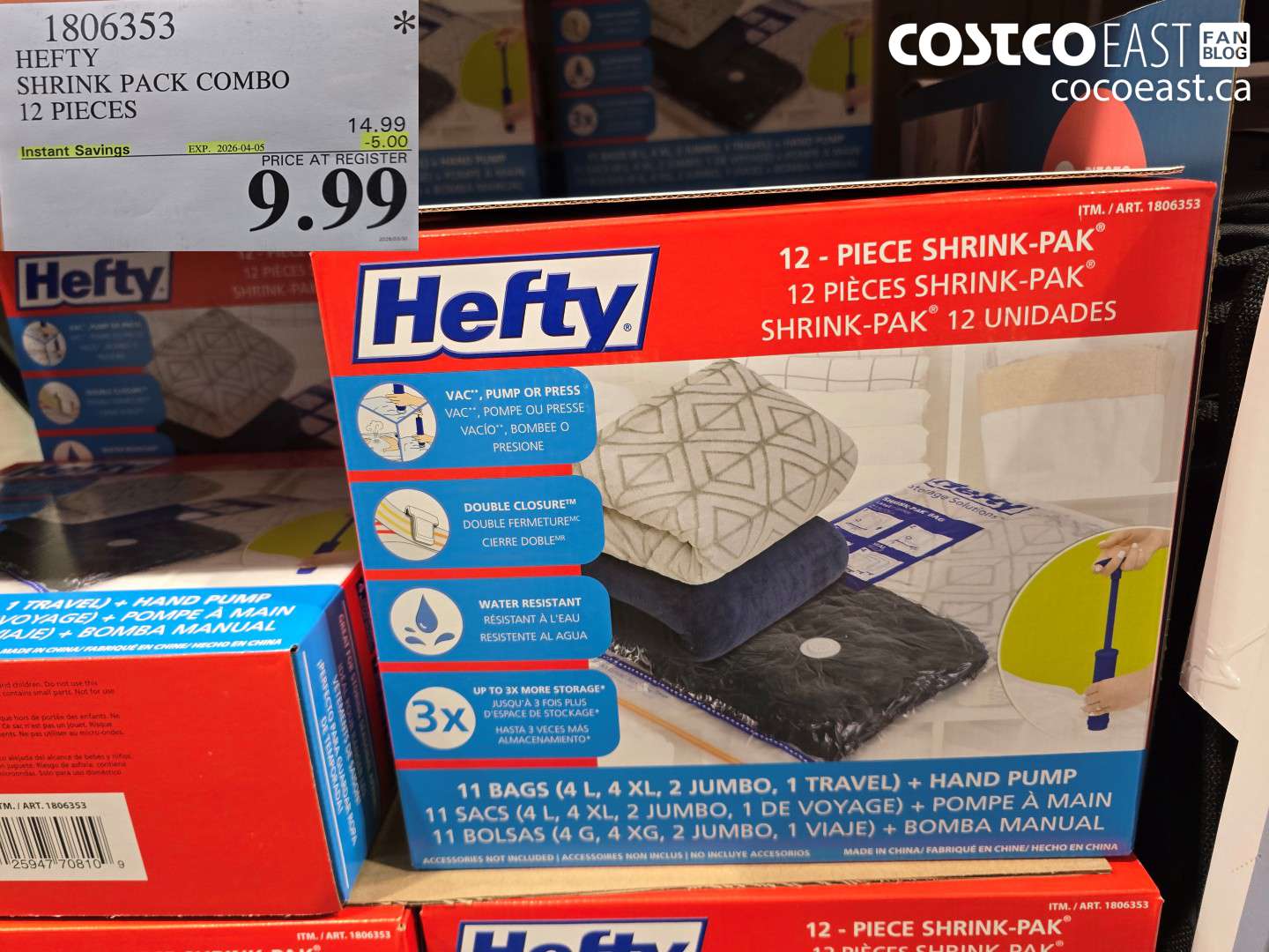 1806353 HEFTY SHRINK PACK COMBO 12 PIECES ($5.00 INSTANT SAVINGS EXPIRES ON 2026-04-05) $9.99