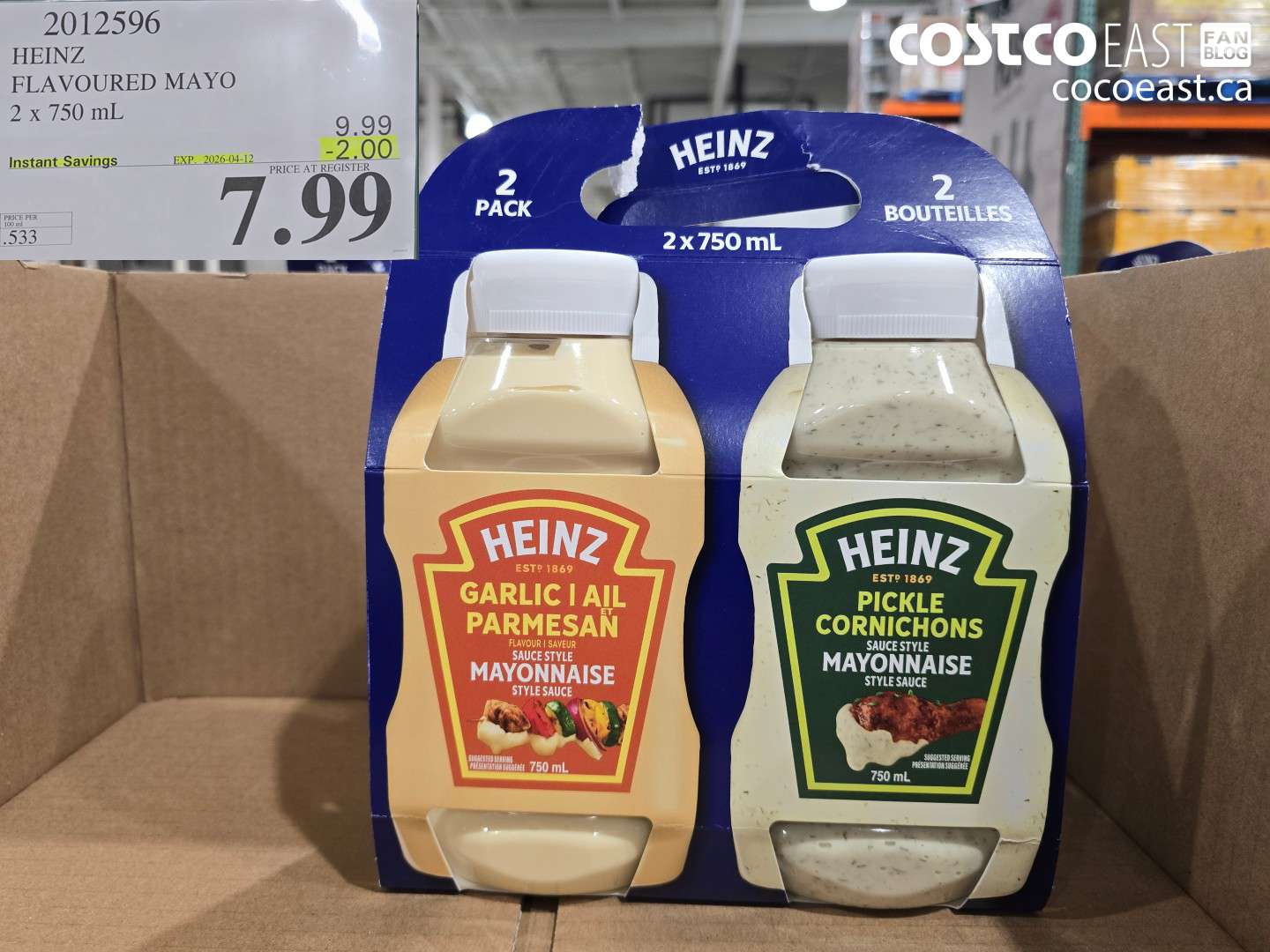2012596 HEINZ FLAVOURED MAYO 2 X 750 ML ($2.00 INSTANT SAVINGS EXPIRES ON 2026-04-12) $7.99