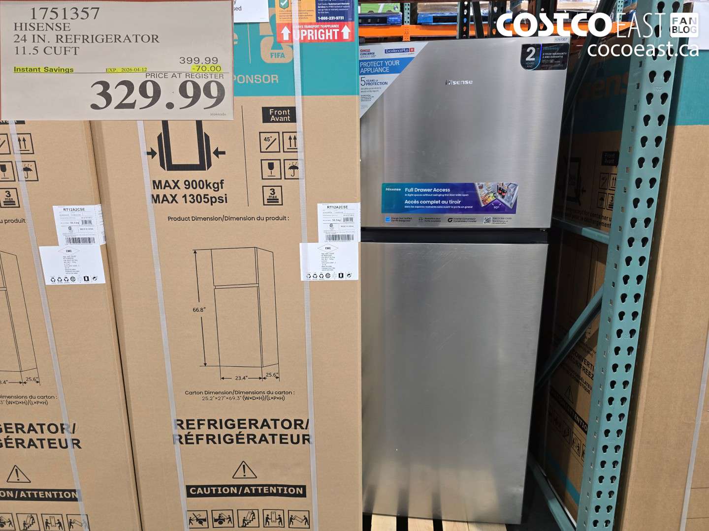 1751357 HISENSE 24 IN. REFRIGERATOR 11.5 CUFT ($70.00 INSTANT SAVINGS EXPIRES ON 2026-04-12) $329.99