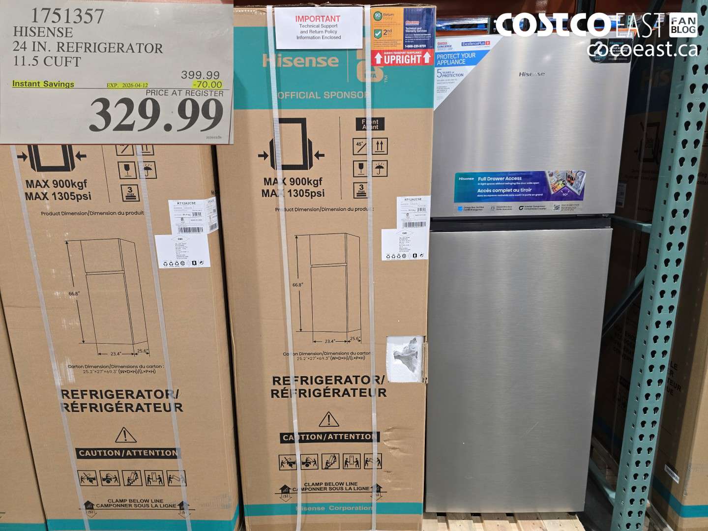 1751357 HISENSE 24 IN. REFRIGERATOR 11.5 CUFT ($70.00 INSTANT SAVINGS EXPIRES ON 2026-04-12) $329.99