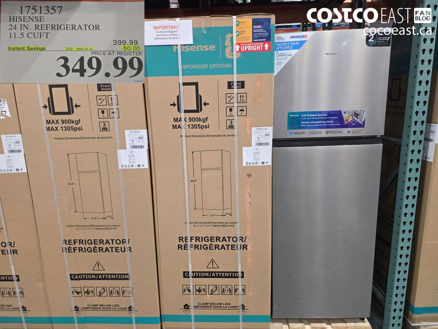 1751357 HISENSE 24 IN. REFRIGERATOR 11.5 CUFT ($50.00 INSTANT SAVINGS EXPIRES ON 2026-05-10) $349.99